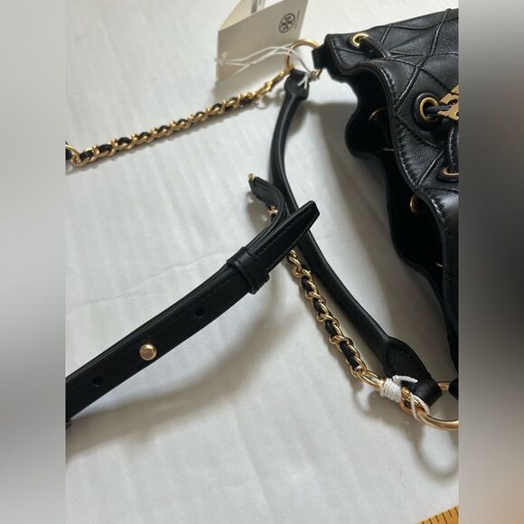 Tory Burch Fleming Black Quilted Soft Leather Bucket Bag NWT - Picture 11 of 11